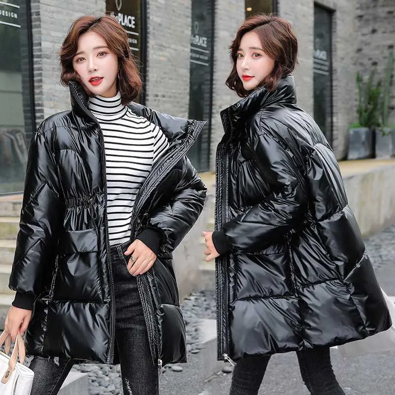 Parkas mulheres bolsos com zíper estilo coreano senhoras puffer casaco gola grossa jaquetas de inverno algodão acolchoado casaco jj941