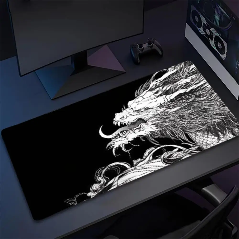 

Черно-белый коврик для мыши, большой коврик для компьютера и офиса, XXL, противоскользящий, HD, для игр, для клавиатуры и мыши, длинный настольный коврик