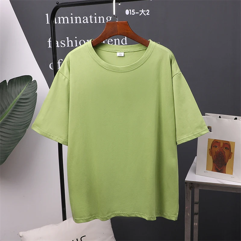 Women Cotton T-Shirt Summer Oversized Solid Tees Candy Color Loose Tops image 2