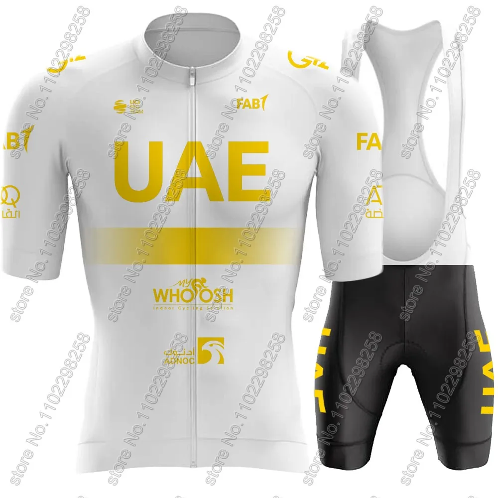 Golden UAE Team 2024 Cycling Jersey Set Short Sleeve Mens Black Clothing Road Bike Shirts Suit Bicycle Bib Shorts MTB Maillot