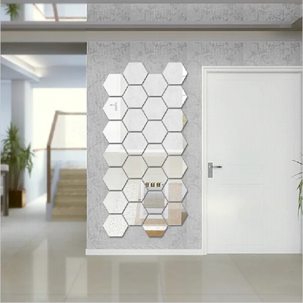 12pcs 3D Mirror Wall Sticker Hexagon Decal Home Decor DIY Self-adhesive Mirror Decor Stickers Art Wall Decoration 126mm Large