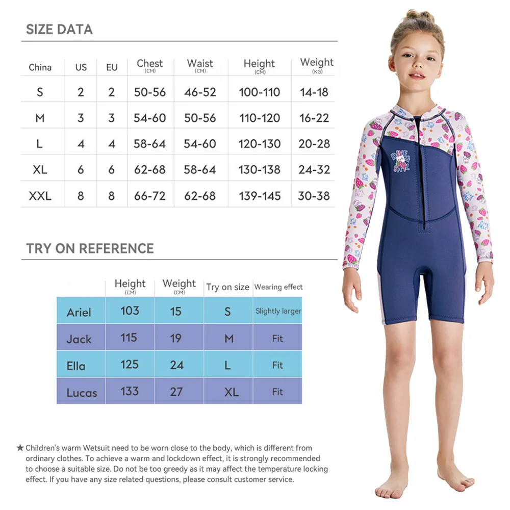 Children Diving Suit Kids 2.5mm Neoprene Jumpsuit Long Sleeve Shorty Wetsuit Cold Resistant Swimming Snorkeling Surfing Swimsuit