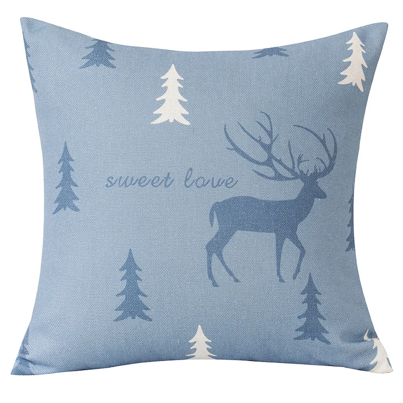 Decorative Throw Pillows Case Geometric Blue Animals Deer Nordic Style Cotton Linen Fabric Cushion Cover for Sofa Home Decor