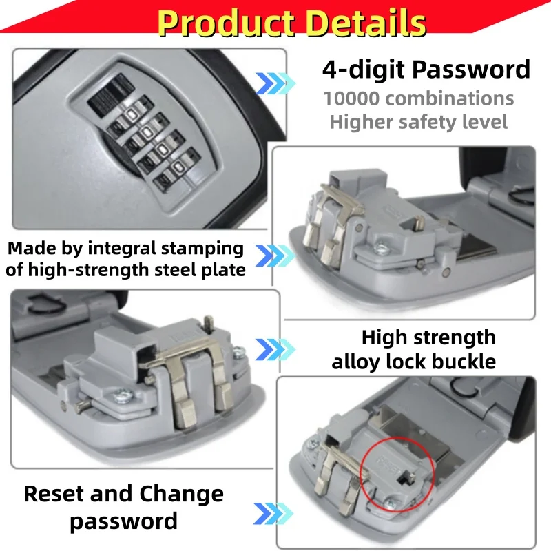 مفتاح حارس مفتاح اقفال الصناديق جميع المعادن 4 أرقام كلمة المرور مفتاح صندوق تخزين إدارة مكافحة سرقة الحائط مساحة كبيرة شحذ صندوق الأمان #5
