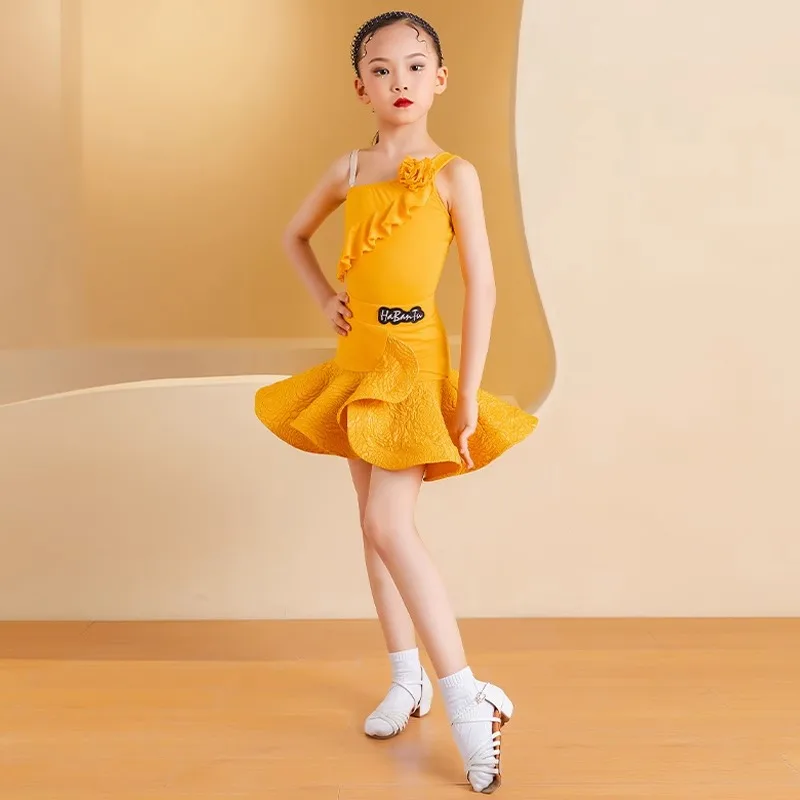 ลูกไม้ละติน ruffle ชุดเต้นรํา cha cha samba rumba เด็กห้องบอลรูมการแข่งขันมืออาชีพเครื่องแต่งกายฝึก salsa