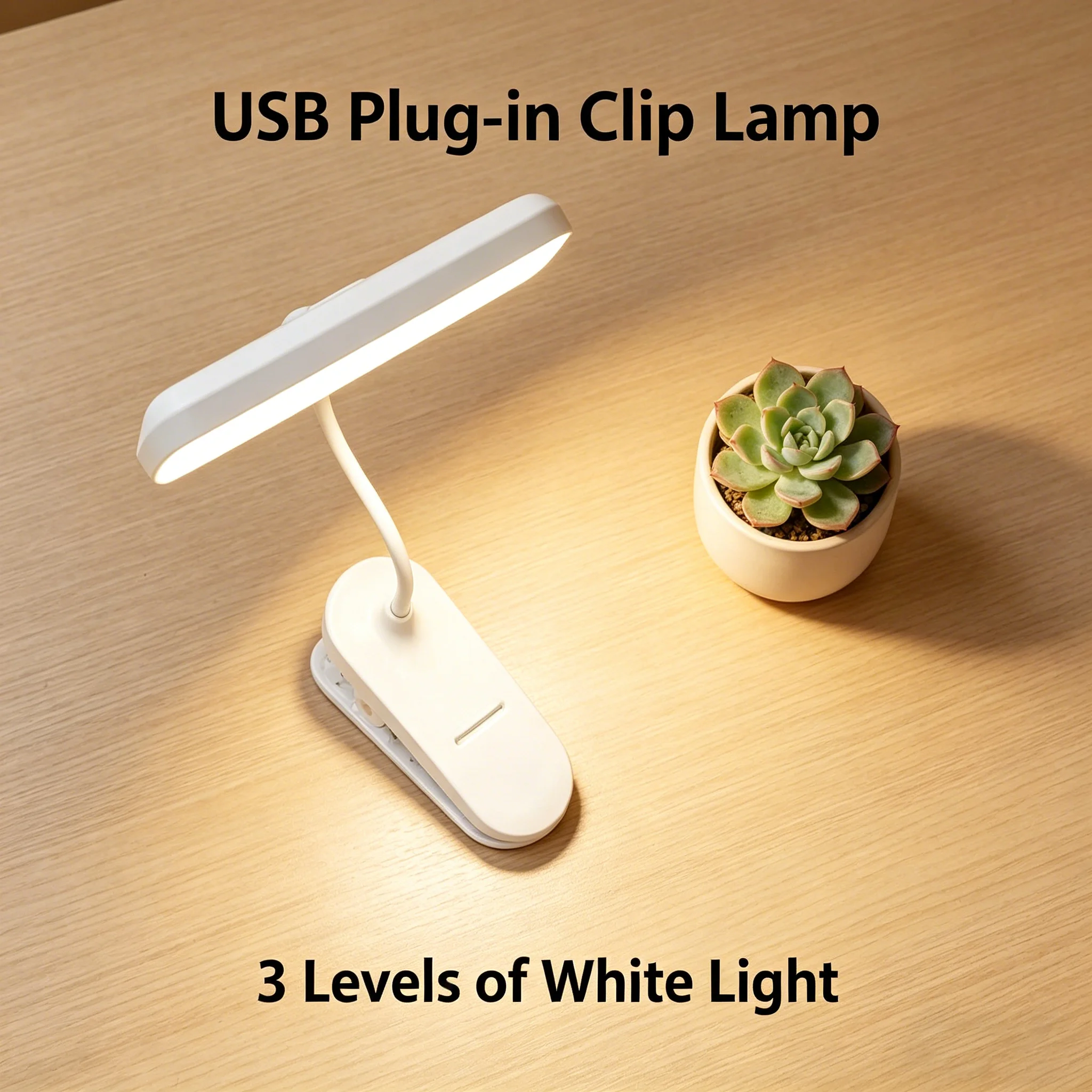 Clip on Lamp Plug in, 3 Levels White Light, Clamp & Stand Table Light for Office