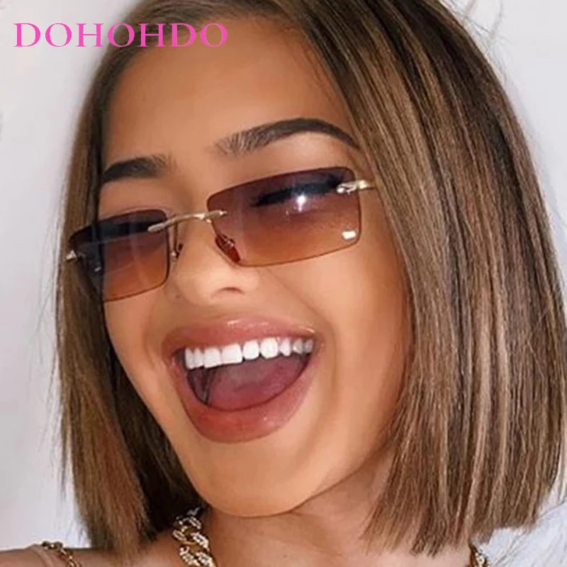 

Trendy Rimless Small Square Metal Luxury Designer Women Sunglasses Fashion Men Sun Glasses Outdoor Driving Travel Eyewear UV400