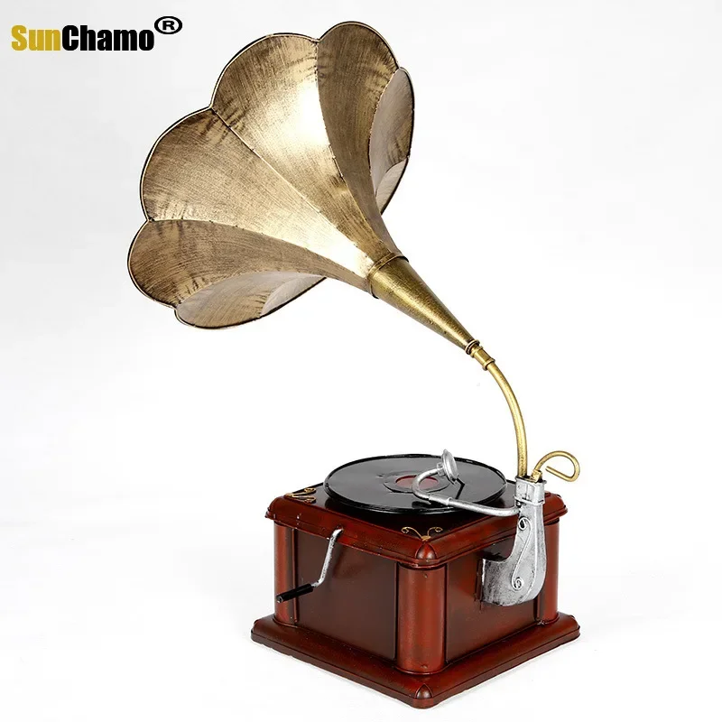 Grocery Handicrafts Metal Antique Gramophone Vintage Record Player Model Home Decoration Creative Crafts Ornaments Prop