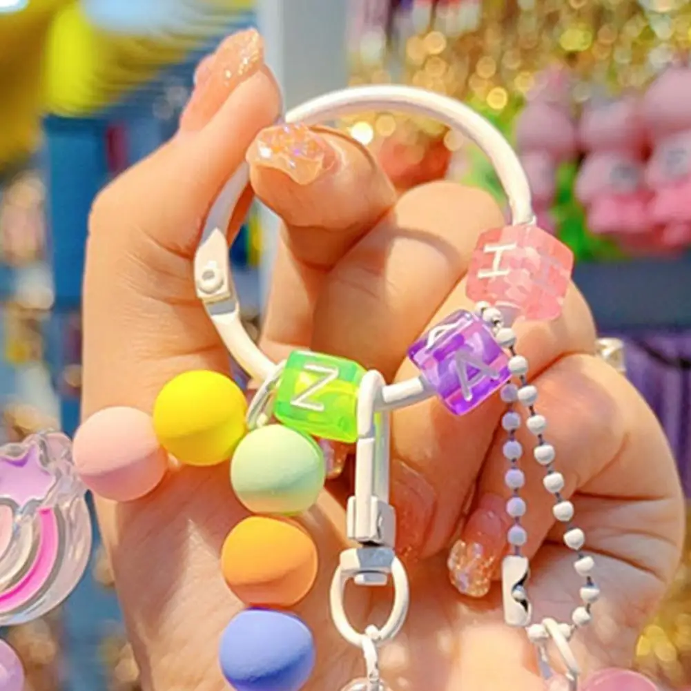 Decorative Keychain Beaded Phone Wrist Strap with Owl Charm Anti-lost Keychain Bracelet Lanyard Sparkling Bag Charm for Women