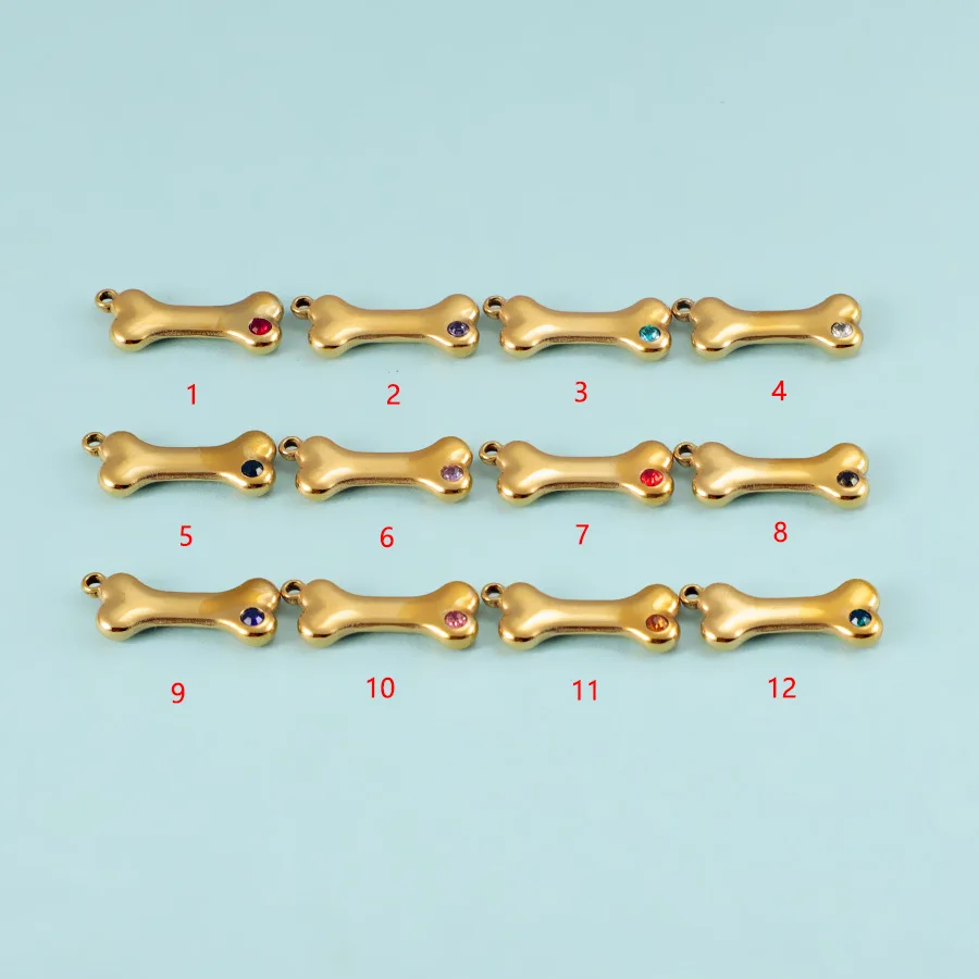 10pc 9*22mm Gold/silver color stainless steel Material dog bone with Crystal For DIY Handmade Jewelry Making wholesale