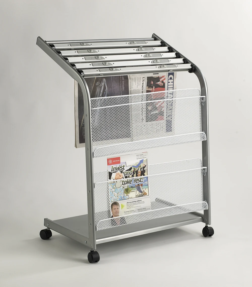 

Newspaper rack Newspaper rack Bookshelf Magazine rack Publicity Aluminum alloy Iron Simple silver multi-layer