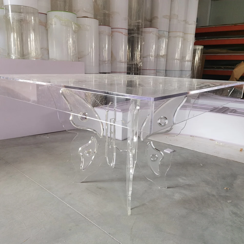 

Amazed Clear Banquet Transparent Butterfly Shape Dining Table for Bride and Groom Cake Table for Wedding Event