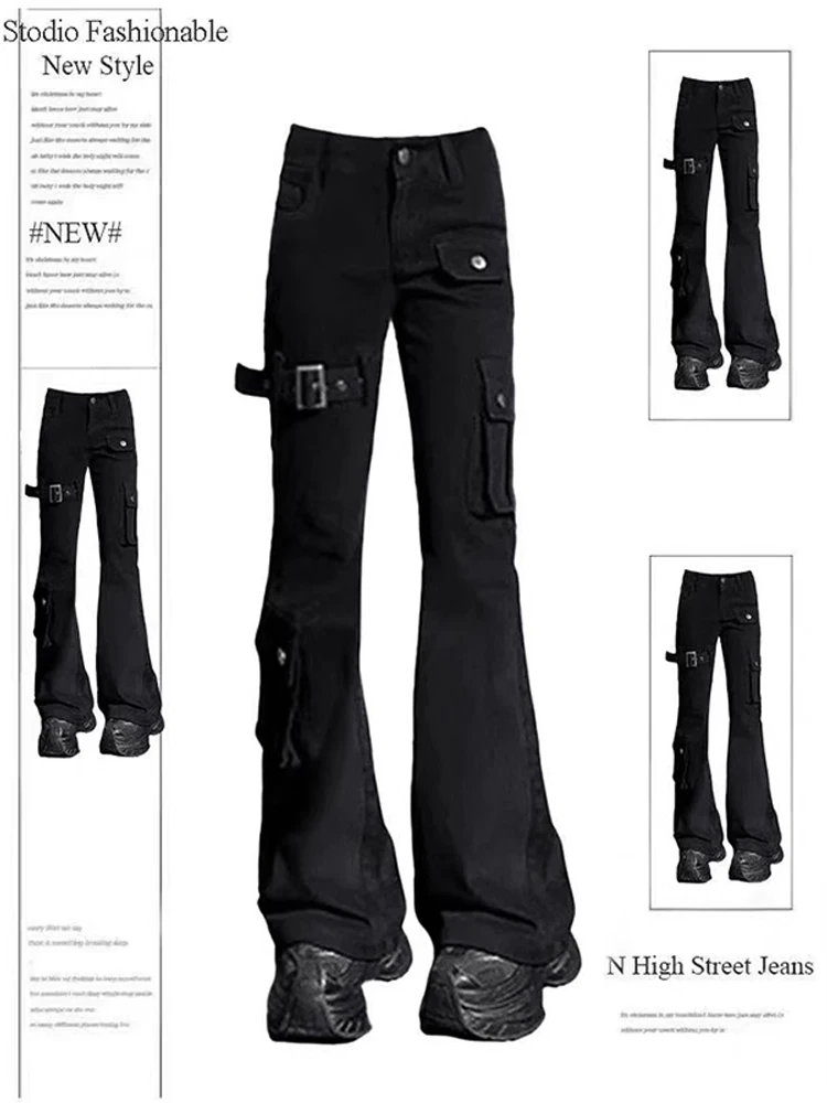 

Bla Belted Flared Jeans Men's Straight Leg Slim Fit High Waist Vibe Knife Pants Youthful Trendy Breathable Loose Fit