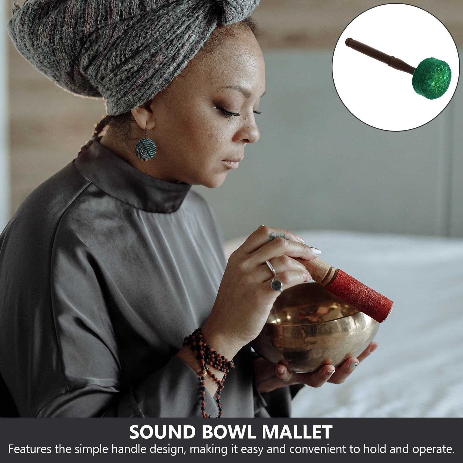 

Singing Bowl Wood Mallet Green Tibetan Velvet Cloth Durable Yoga Meditation Percussion Instrument Sound Bowl Stick Accessories