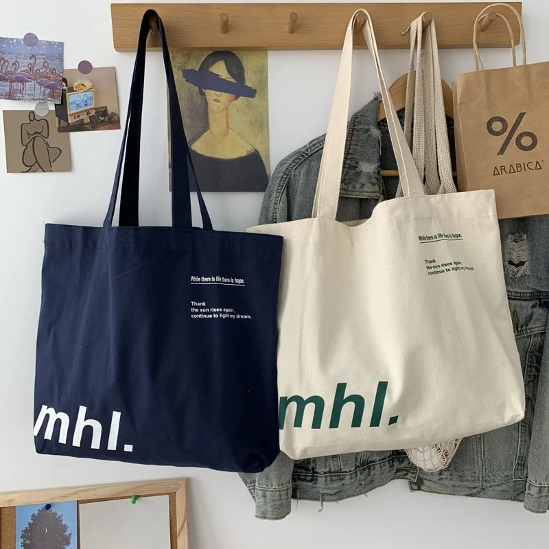 

Versatile Korean Version Instagram Style Simple Casual Canvas Bag for Students Large Capacity Letter Single Shoulder Canvas Bag