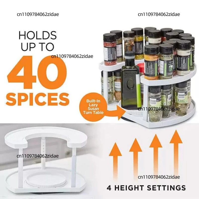 For 2 Tier Rotating Spice Rack Double Layer Kitchen Seasoning Bottle Organizer Desktop Storage Shelf