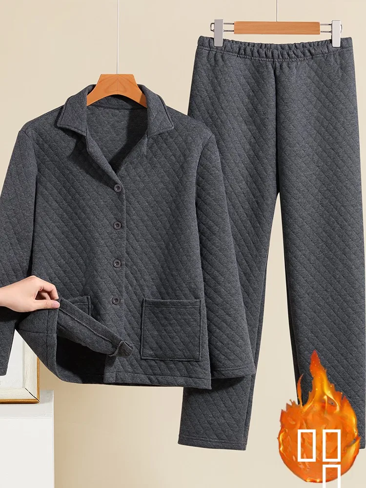 

Мужской зимний комплект домашней одежды с толстым воротником, цвет, большой размер, хлопковая вставка, свободный крой, из двух предметов, повседневные брюки