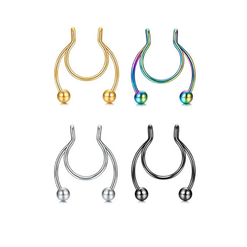 Trendy Horseshoe Nose Ring Hoop Septum Non Piercing U Shape Nose Clip Stainless Steel Women Men Fake Piercing Body Jewelry