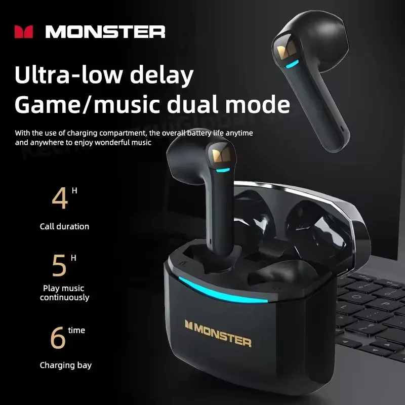 Monster GT06 سماعات أذن لاسلكية للألعاب TWS سماعات أذن بلوتوث 450 مللي أمبير في الساعة عمر طويل للحد من الضوضاء سماعات رأس رياضية خارجية مع ميكروفون