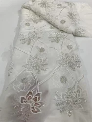 Tissu de dentelle de tulle de haute qualité brodé en mousseline de soie blanche pour la couture de coton en mousseline de soie africaine NigWin robe de soirée de mariage A230-2