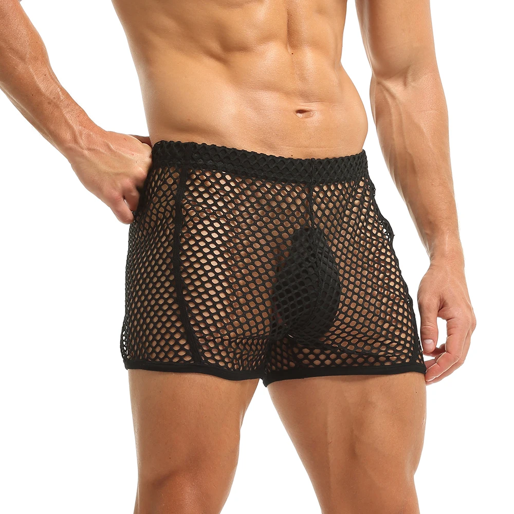 

Fishnet Man Underwear Sexy Boxer Gay See Through Transparent Panties for Men 2022 Low Rise Breathable Soft Fashion Mesh Shorts