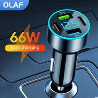 Olaf 66W USB Car Charger Quick Charge QC3.0 PD 4 Ports USB Type C Fast Charging Car Charger For iPhone 14 Pro Xiaomi POCO Huawei