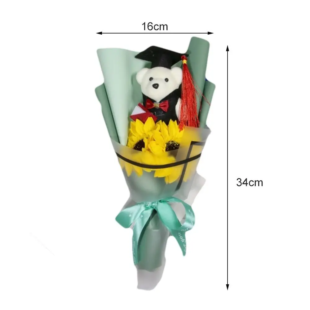 Bouquet di orsi di girasole Decorazione di bouquet di rose Cartoon Orso adorabile Regalo di laurea per il giorno dell'insegnante Fiore di sapone di girasole