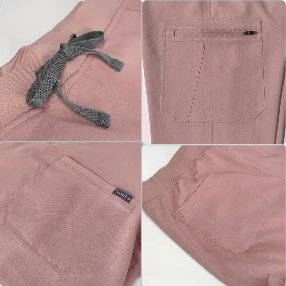 Conjunto de uniformes de enfermería para hombres y mujeres, uniforme médico con cuello en V, pantalones de parte de arriba con bolsillos, disfraz de