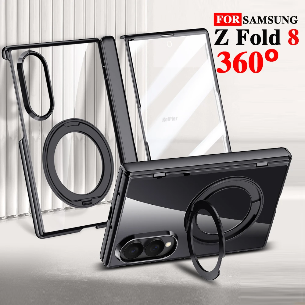ZFold8 Glass Screen Protector Stand Strong Magnetic Clear Plating Case For Samsung Z Fold 8 Protective transparent Holder Cover