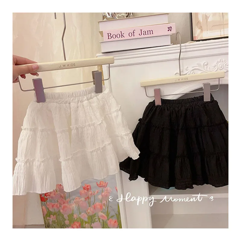 Summer New Elastic Waist Layered Toddler Girls Short Skirt Kids Cute Solid Color Shorts Children Lace Cake SKirts