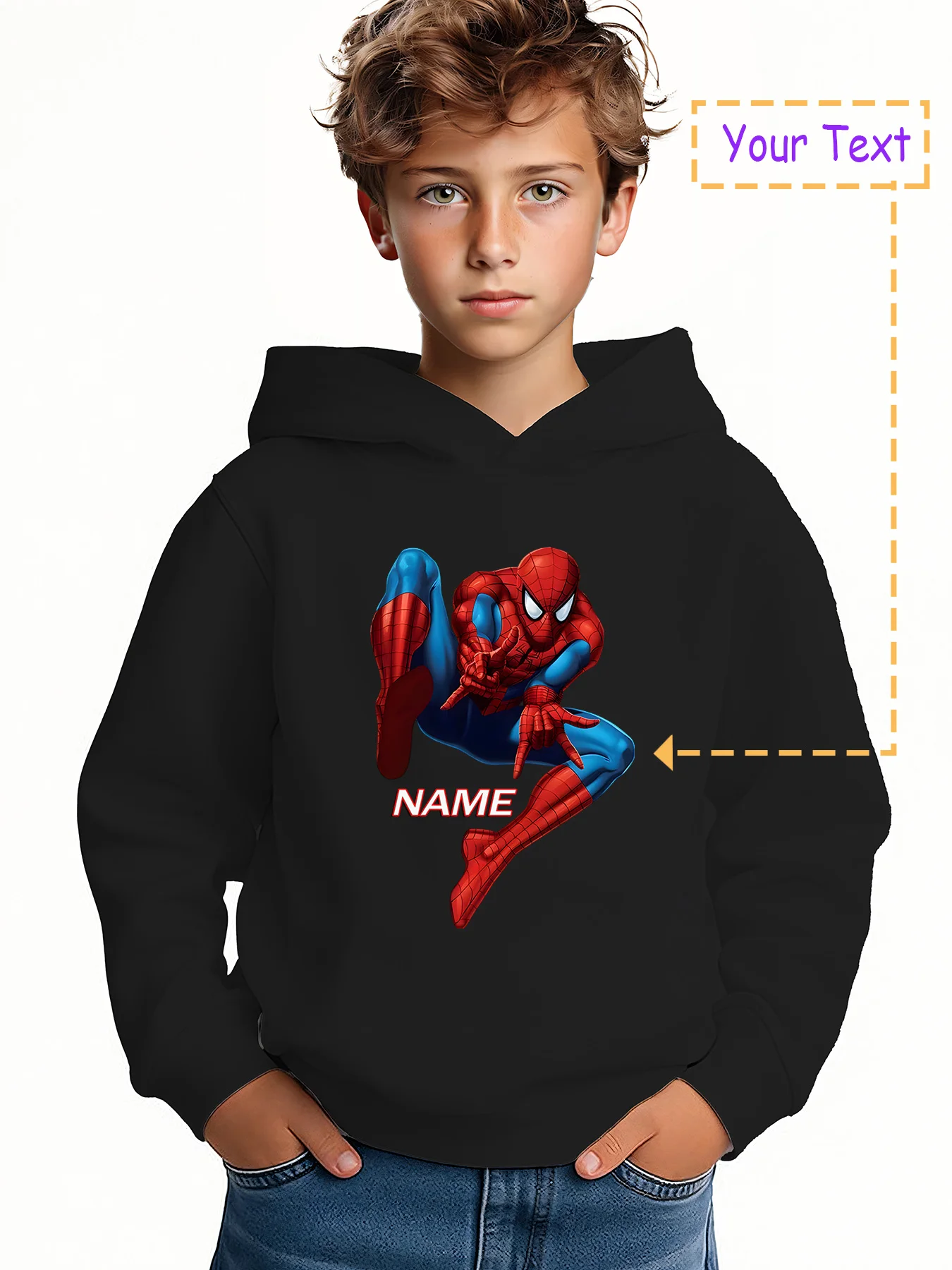 

MINISO Spider-Man Dynamic Pose Hoodie for Kids - Spider-Man's cool squat pose is perfect for outdoor play or trendy streetwear