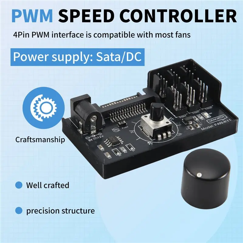 AS58 PWM Fan Speed Controller High Power Sata DC Power 4Pin Fan Governor NAS Server Fan Speed Control PWM Speed Regulation