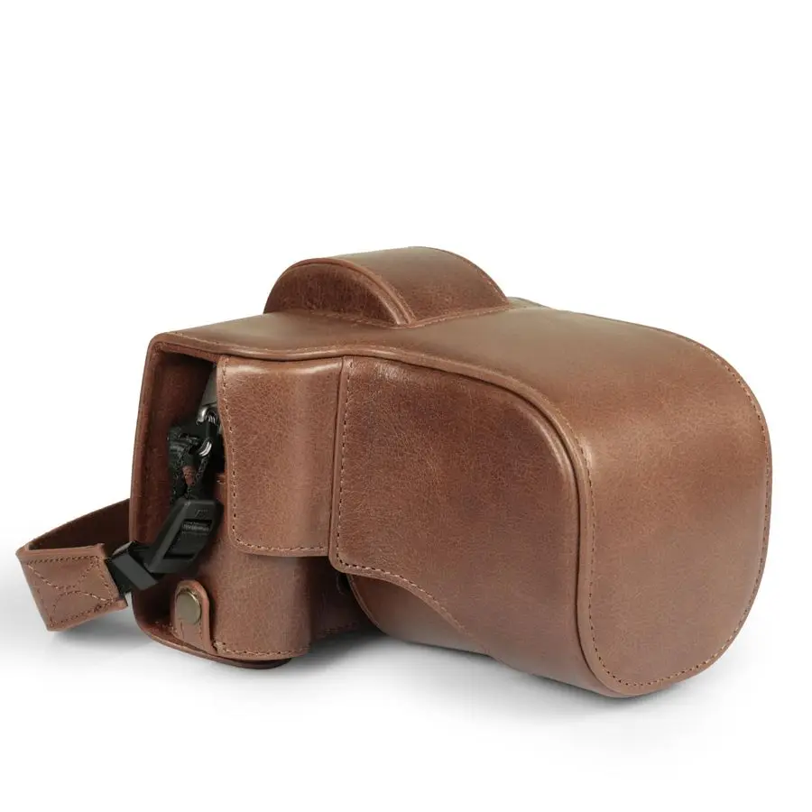 Genuine Leather Camera Case for Fujifilm XT50 1650mm amp 1855mm Stylish and Protective Brown