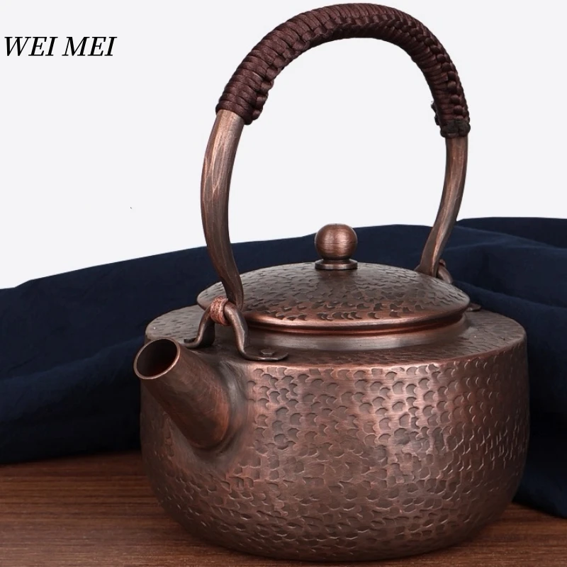 

Винтажный медный чайник, 1000 млКемпинг для кипячения чая и заваривания кофе, тканый портативный горшок с текстурой молотка ручной работы, посуда