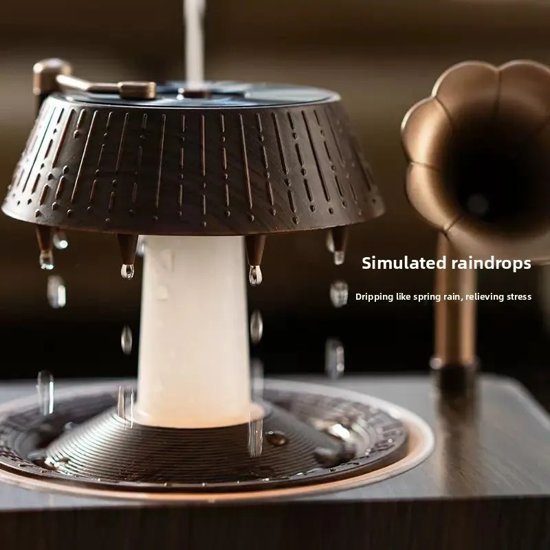 New Retro Gramophone Rotating Raindrop Aroma Diffuser Desktop Bluetooth Speaker Raindrop Humidifier Essential Oil Aroma Machine