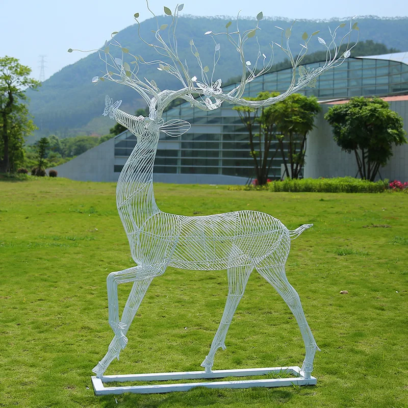 

Stainless steel woven deer wrought iron hollow sika deer ornament community lawn steel wire deer sculpture courtyard wedding