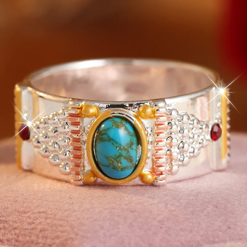 Vintage-Ring im Bohemian-Stil für Frauen, zweifarbig, mit synthetischer Inlay-Technik, modischer Ring, alltagstauglicher Schmuck.