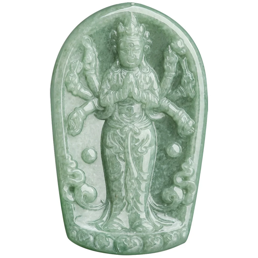 

Натуральный ледяной зеленый нефрит Резные китайские тысячи ручек GuanYin подвеска, Амулет ожерелье сертификат Роскошные нефритовые Винтажные Ювелирные Изделия