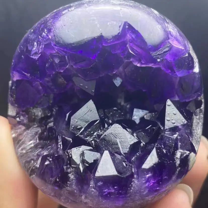 80mm Natural crystals Brazil Amethyst  Geode Quartz Cluster healing reiki Open Smiling Ball Lucky Wealth Home Decoration crafts