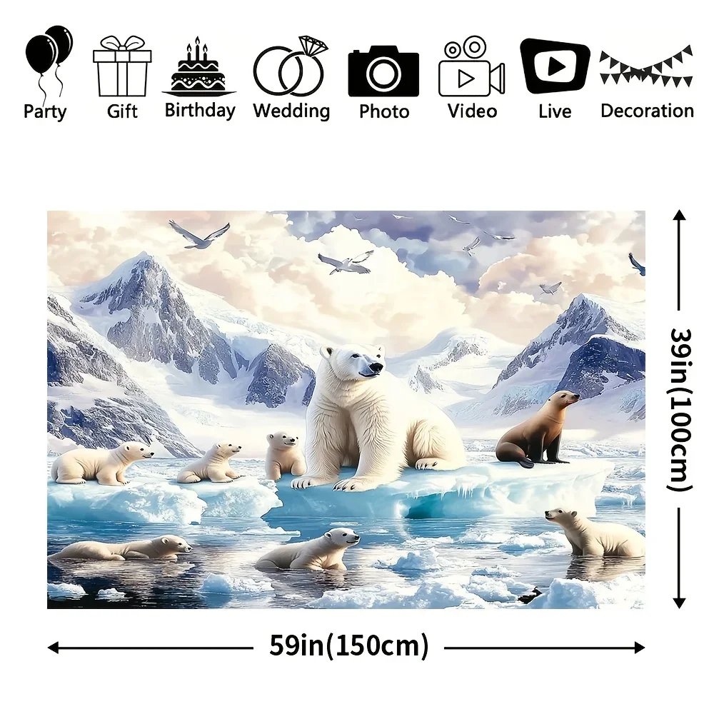 Giant Polar Bear Family on Ice Wall Art Canvas Print Realistic Arctic Wildlife Scene Decor