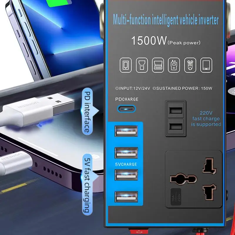 Car Converter To Outlet Plug Quick Charging Car Charger USB Charging Port Inverters For Vehicles Laptop Computer RV Truck