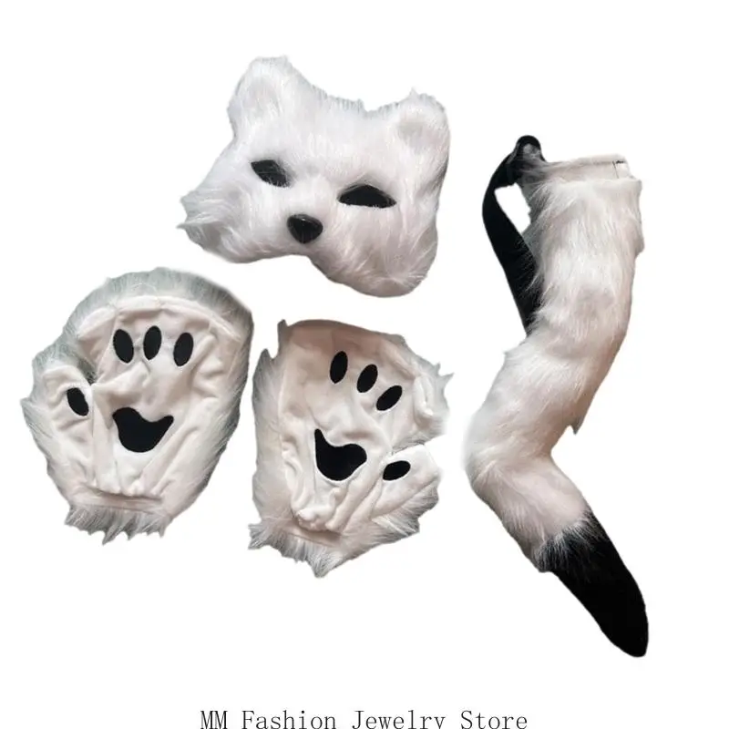 D0UB – ensemble d'accessoires Costume pour chats, masque demi-visage, gants pattes chats, queue chat, Costumes Cosplay,