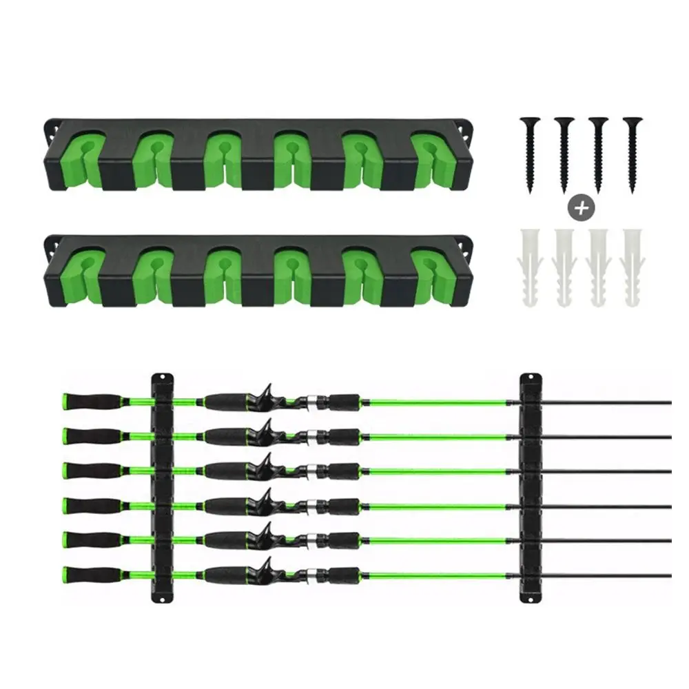 

6 Hole Fishing Rod Holders Wall Mount Vertical/Horizontal Fishing Rod Display Stand Adjustable Height Universal
