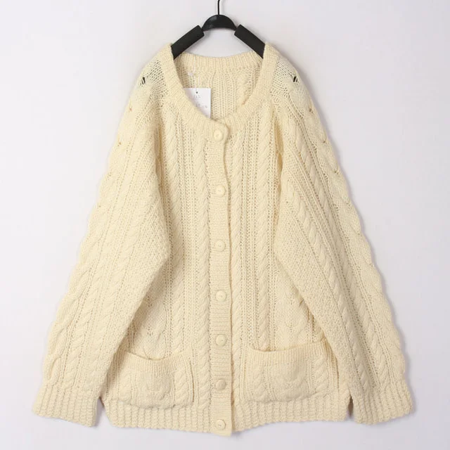 

Винтажный женский вязаный шерстяной кардиган с узором «боб» и 3D-цветами, толстый, с длинными рукавами, зимний, модный