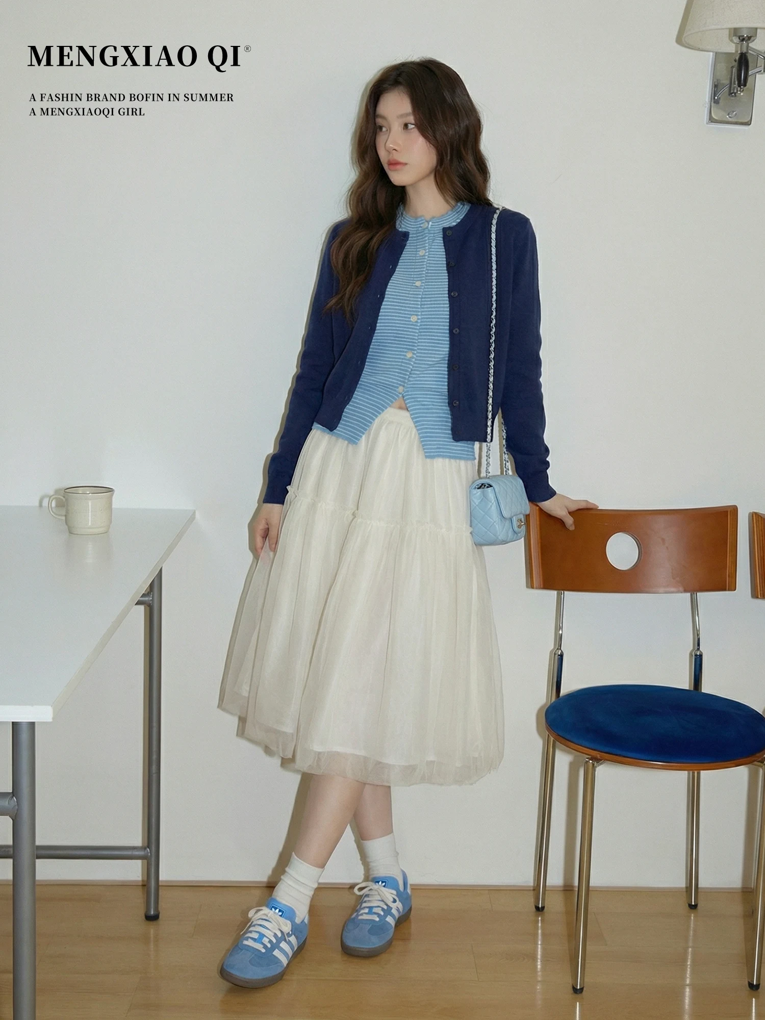 

Юбка-миди Meng Xiaoqi Design Sensation с высокой талией, женская, А-силуэт, пышная, стройнящая, нежная, элегантная