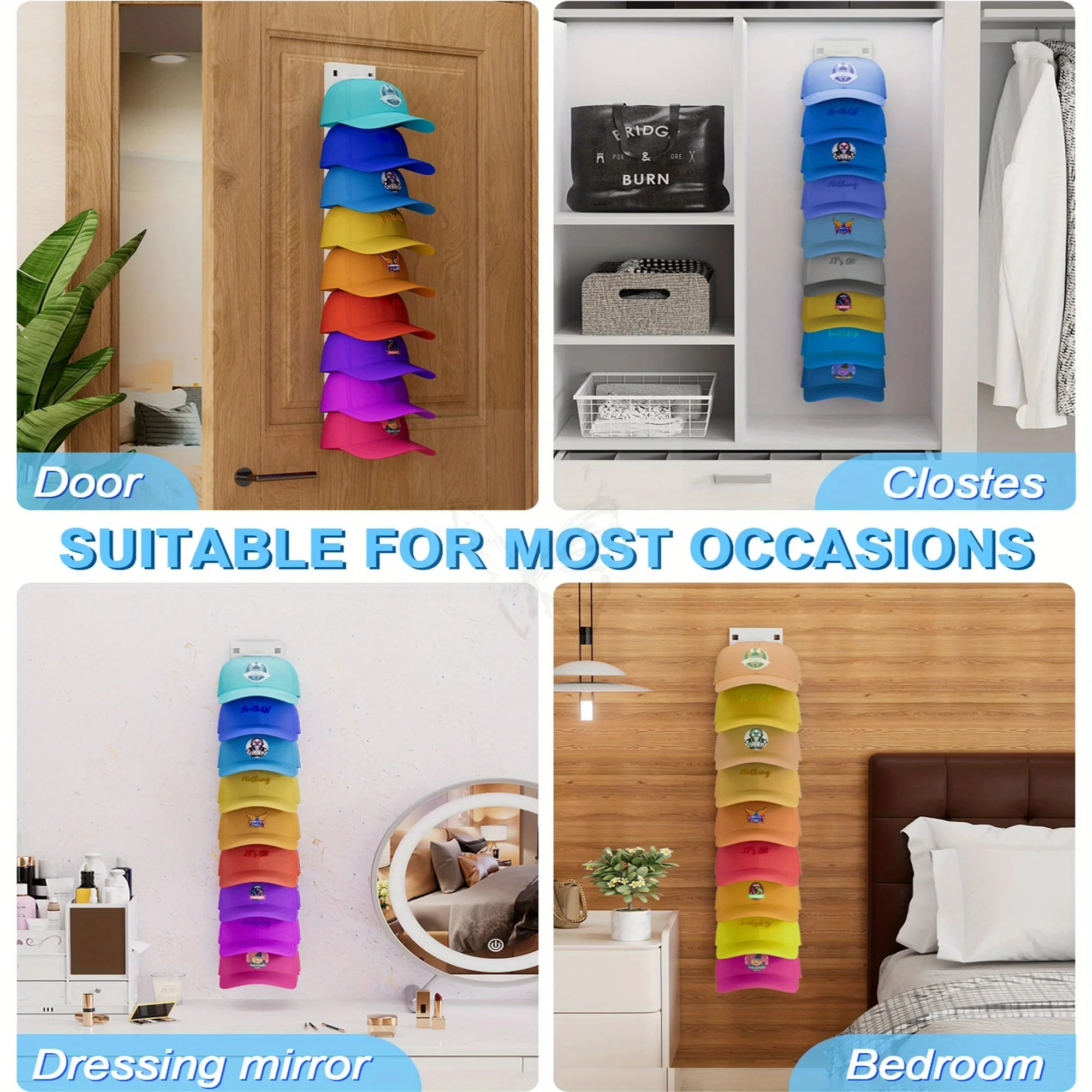 2026 New Baseball Cap Rack Wall Mounted Hat Organizer Storage Hanger for Door Closet Multifunctional Cap Holder Display image 5