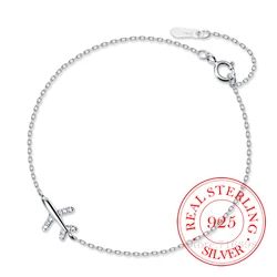 Pulsera de cadena de avión dulce de cristal de Plata de Ley 925 coreana de dinero Real para mujeres y niñas, regalo de joyería para fiesta y boda