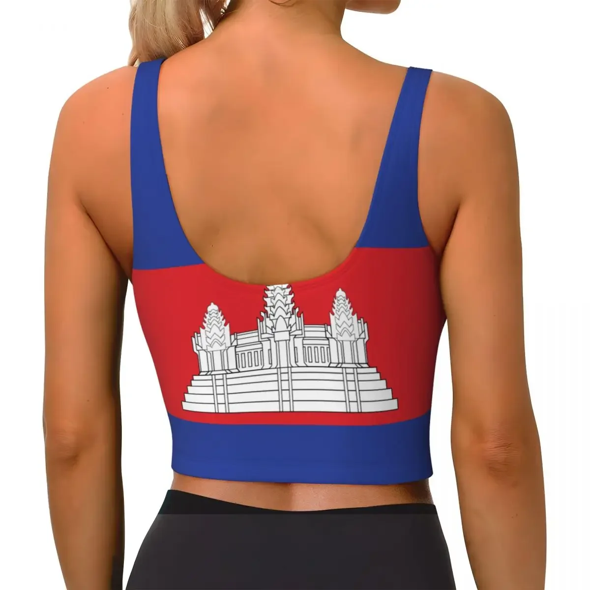 Yoga Vest Women Gym Sports Crop Tops Cambodia Flag Streetwear Workout Breathable Tank Top Female