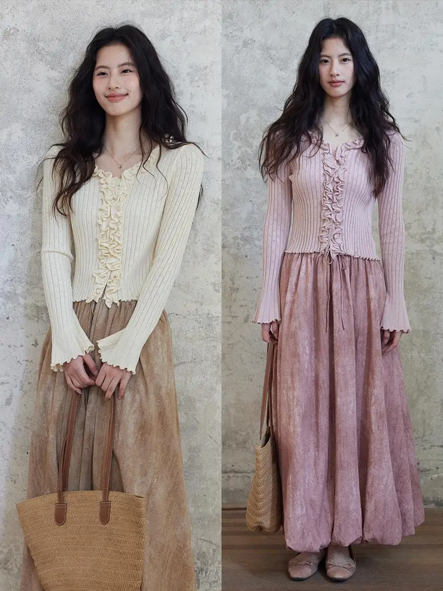 

Новый китайский кардиган Er Yang Design с объемным 3D-кружевом, вязаный, открытый, женский, модный, приталенный, с длинными рукавами, V-образным вырезом