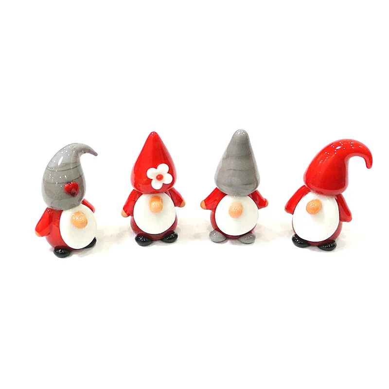 Custom Cute Red Gnome Dwarf Mini Glass Figurines Fairy Garden Home Doll House Decor Christmas Faceless Elf Tiny Statue Ornaments